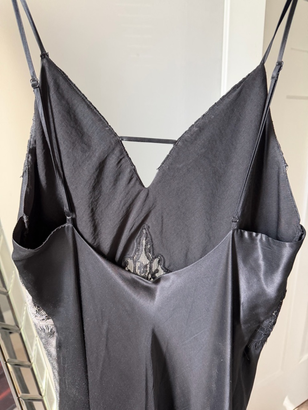 All Saints Black Satin Lace Trim Slip Dress - Picture 5 of 11